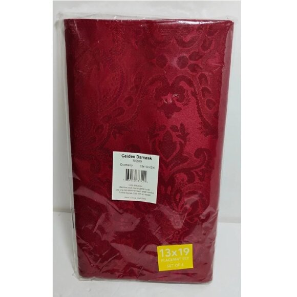 Elrene Caiden Elegance Damask Placemats 13"x19" Cranberry Jacquard (Set of 4) - Picture 5 of 6